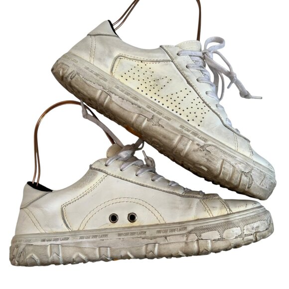 P448 low top sneakers white leather perforated logo EU 37 US 7 womens lace up - Picture 7 of 14